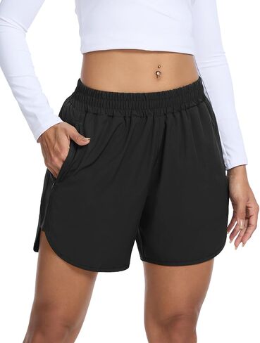SILKWORLD Women's Running Shorts Hight Waist 5" Summer Athletic Gym Workout Fashion Short with Liner and Zipper Pockets in Saudi Arabia