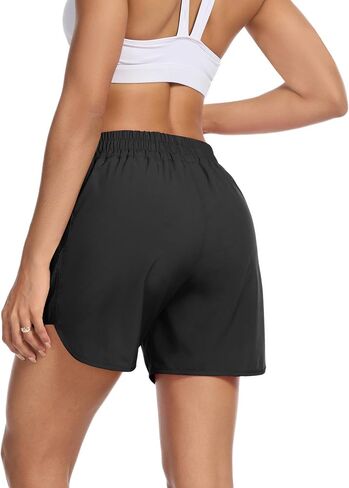 SILKWORLD Women's Running Shorts Hight Waist 5" Summer Athletic Gym Workout Fashion Short with Liner and Zipper Pockets in Saudi Arabia