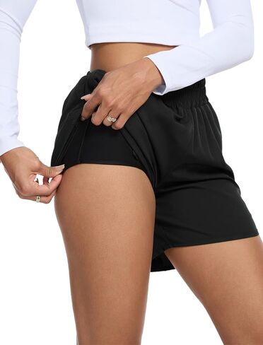 SILKWORLD Women's Running Shorts Hight Waist 5" Summer Athletic Gym Workout Fashion Short with Liner and Zipper Pockets in Saudi Arabia