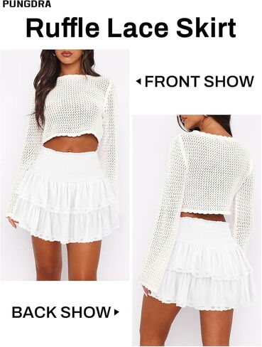 Womens Ruffle Lace Mini Skirt Athletic Golf Tennis Skort Boho Tiered High Waist Flowy Skirts in Kuwait