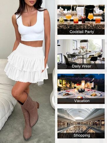 Womens Ruffle Lace Mini Skirt Athletic Golf Tennis Skort Boho Tiered High Waist Flowy Skirts in Kuwait