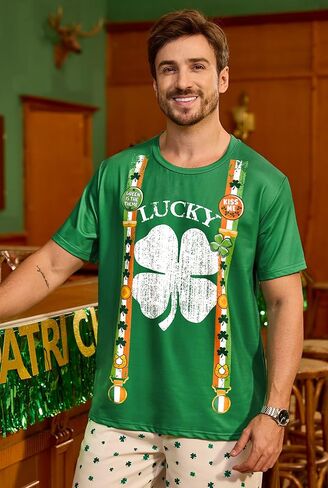 Arvilhill Men St Patricks Day Tshirt Tie Dye Tuxedo Short Sleeve Crew Neck Funny Shirt in Kuwait