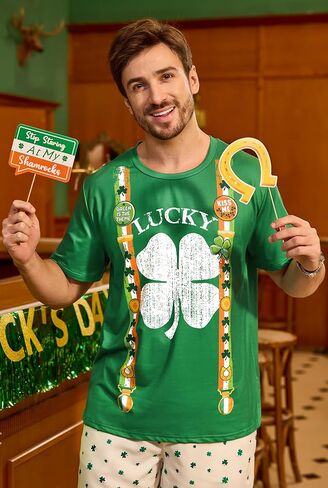 Arvilhill Men St Patricks Day Tshirt Tie Dye Tuxedo Short Sleeve Crew Neck Funny Shirt in Kuwait