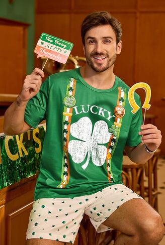 Arvilhill Men St Patricks Day Tshirt Tie Dye Tuxedo Short Sleeve Crew Neck Funny Shirt in Kuwait