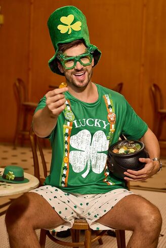 Arvilhill Men St Patricks Day Tshirt Tie Dye Tuxedo Short Sleeve Crew Neck Funny Shirt in Kuwait