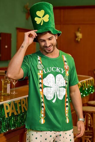 Arvilhill Men St Patricks Day Tshirt Tie Dye Tuxedo Short Sleeve Crew Neck Funny Shirt in Kuwait