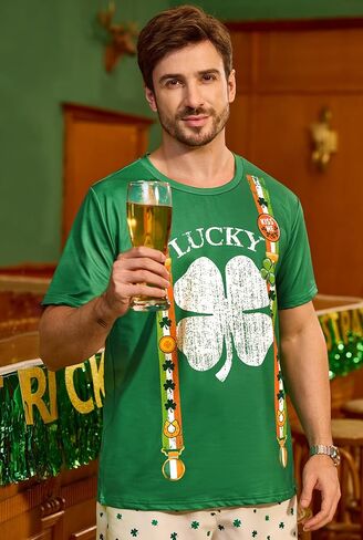 Arvilhill Men St Patricks Day Tshirt Tie Dye Tuxedo Short Sleeve Crew Neck Funny Shirt in Kuwait