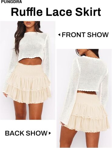 Womens Ruffle Lace Mini Skirt Athletic Golf Tennis Skort Boho Tiered High Waist Flowy Skirts in Kuwait