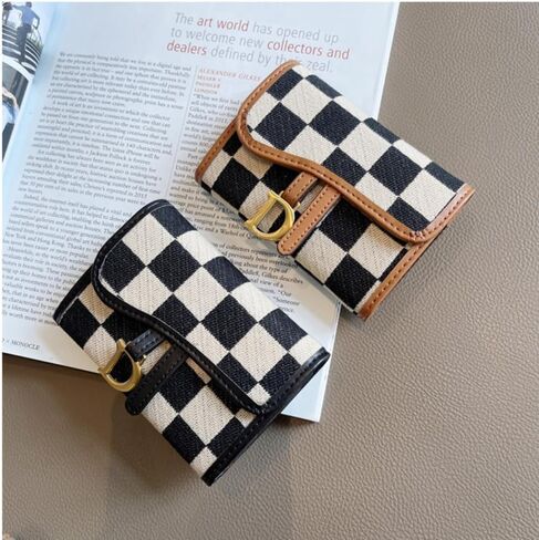 TURBOOST Cute Card Holder, Checkered Canvas Front Pocket Wallet with 11 Card Slots, Small Credit Card Case for Women (Black) in Saudi Arabia