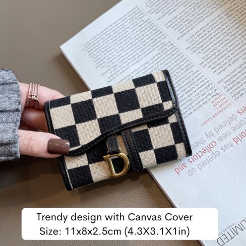TURBOOST Cute Card Holder, Checkered Canvas Front Pocket Wallet with 11 Card Slots, Small Credit Card Case for Women (Black) in Saudi Arabia