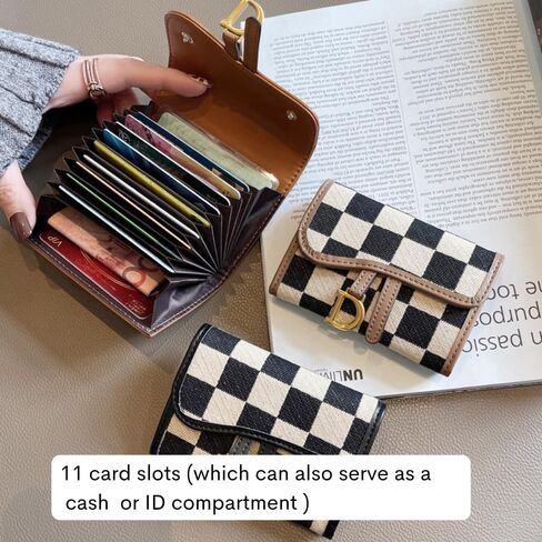 TURBOOST Cute Card Holder, Checkered Canvas Front Pocket Wallet with 11 Card Slots, Small Credit Card Case for Women (Black) in Saudi Arabia
