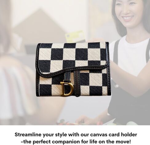 TURBOOST Cute Card Holder, Checkered Canvas Front Pocket Wallet with 11 Card Slots, Small Credit Card Case for Women (Black) in Saudi Arabia