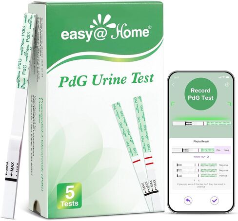 شرائط اختبار Easy@Home PDG: تتبع رؤى الإباضة مع اختبارات البول في البروجسترون - اختبار الخصوبة في المنزل للنساء مع تطبيق الإباضة المبكرة - PDG (Glucuronide) - 5 حزمة. in Kuwait