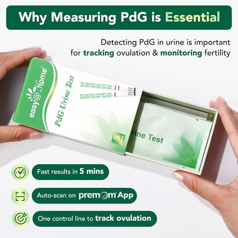 شرائط اختبار Easy@Home PDG: تتبع رؤى الإباضة مع اختبارات البول في البروجسترون - اختبار الخصوبة في المنزل للنساء مع تطبيق الإباضة المبكرة - PDG (Glucuronide) - 5 حزمة. in Kuwait