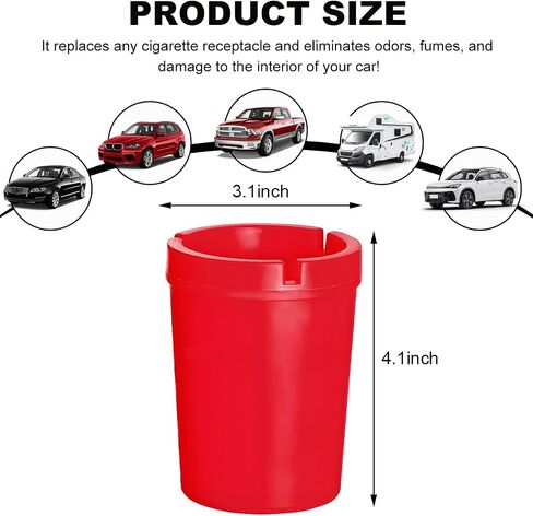 Car Ashtray Container, Smellproof & Windproof Cigarette Self-Extinguishing Ashtray, Plastic Smokeless Bucket Ashtray Fits Most Cup Holders, Universal Car Accessories (Red) in Saudi Arabia