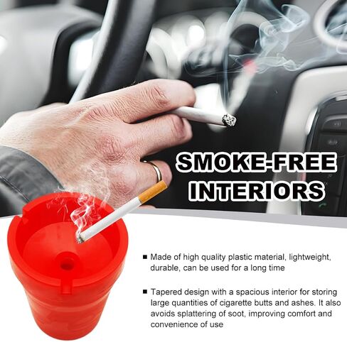 Car Ashtray Container, Smellproof & Windproof Cigarette Self-Extinguishing Ashtray, Plastic Smokeless Bucket Ashtray Fits Most Cup Holders, Universal Car Accessories (Red) in Saudi Arabia