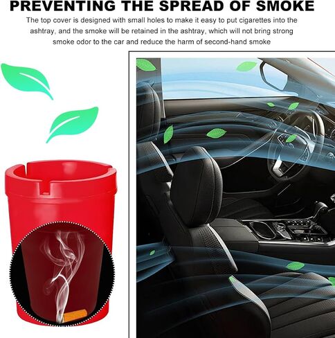 Car Ashtray Container, Smellproof & Windproof Cigarette Self-Extinguishing Ashtray, Plastic Smokeless Bucket Ashtray Fits Most Cup Holders, Universal Car Accessories (Red) in Saudi Arabia