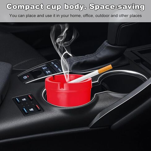 Car Ashtray Container, Smellproof & Windproof Cigarette Self-Extinguishing Ashtray, Plastic Smokeless Bucket Ashtray Fits Most Cup Holders, Universal Car Accessories (Red) in Saudi Arabia