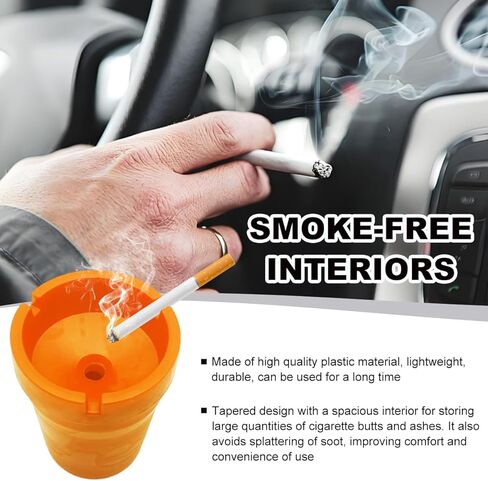 Car Ashtray Container, Smellproof & Windproof Cigarette Self-Extinguishing Ashtray, Plastic Smokeless Bucket Ashtray Fits Most Cup Holders, Universal Car Accessories (Red) in Kuwait