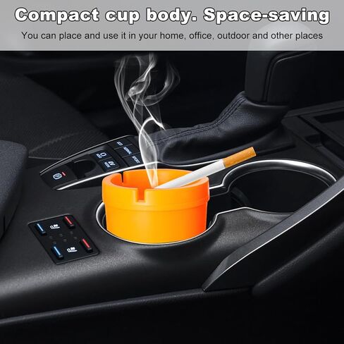 Car Ashtray Container, Smellproof & Windproof Cigarette Self-Extinguishing Ashtray, Plastic Smokeless Bucket Ashtray Fits Most Cup Holders, Universal Car Accessories (Red) in Kuwait