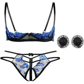 Sexy Bra and Panty Sets, Demi Half Cup Push Up Bra, 2 Piece Embroidered Underwire Lace Lingerie Set Babydoll for Women