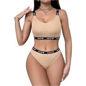 Women's 2 Piece Lingerie Set Letter Graphic Wireless Matching Sports Bra and Panty Sets