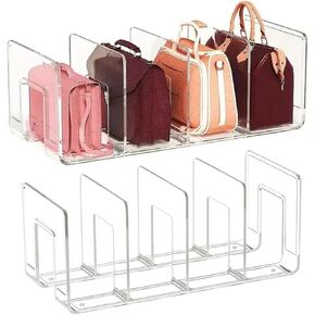 4Pc Clear Plastic Purse Handbag Organizer 4 Sections Bag Closet Shelf Divider Purse Display Stand Handbag Storage Organizer Clear Desk File Sorter Stand Holder Bookshelf (4)