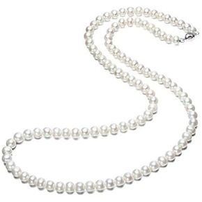 Pearl Necklace for Women AA Grade 7-8mm White Freshwater Cultured Pearl Necklace for Women, Real Pearl Necklace Magnetic Clasp, Women's Pearl Strand Necklaces Jewelry (18 IN)