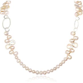 Handmade black agate and classic white freshwater pearl necklace. Textured silver loops and beads. 30" strand. Mothers Day - Gift for Her