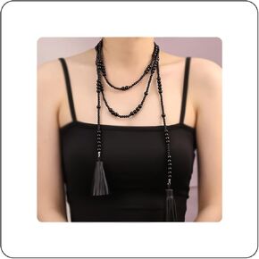 Long Pearl Necklace for Women Multilayer Faux Pearl Bead Long Strand Chain Chunky Big Pearl Necklace Vintage Stacked Tassel Strands Necklace Bridal Wedding Party 1920s Costume Jewelry in Saudi Arabia