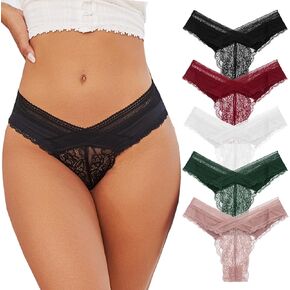 5 Pack Seamless Lace Thongs For Women Underwear Sexy Low Rise No Show Thong Stretch Womens Panties