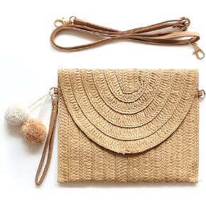 Women's Summer Beach Straw Clutch Purse - Crossbody Shoulder Bag Wallet Envelope Handbag