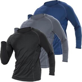 BOOMCOOL 3 Pack Long Sleeve Compression Shirts for Men Workout Clothes Gym T Shirt for Rash Guard Sports Undershirt