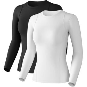 Compression Shirts Woman Long Sleeve Athletic Workout Tops Cool Dry Sun Protection Baselayer for Gym Yoga Running Gear