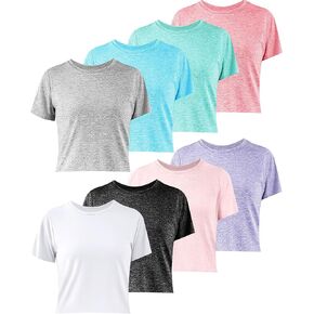 Taiyin 8 Pack Women's Dry Fit Crop Top Workout Short Sleeve Shirts Crew Neck Stretch Athletic Tee Summer Classic Tunic 2025
