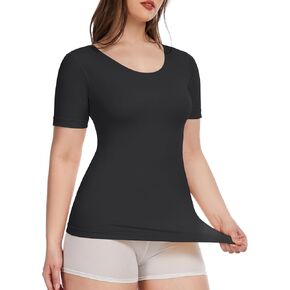 Shapewear Tops for Women Tummy Control Tank Tops Seamless Compression Camisoles Short Sleeve Body Shaper Cami