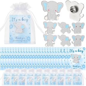Tondiamo 50 Sets Blue Elephant Themed Baby Shower Favors for Guests Boy Baby Shower Return Gifts Emblem Pins Souvenir with Thank You Card