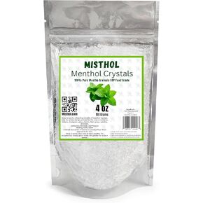 Menthol Crystals 4oz 100% Natural USP Food Grade - Pure Organic Mint Crystal - Mentha Arvensis for Aromatherapy DIY Projects, Cosmetics, Salves, Balm & Creams Comes in Resalable Standup Bag