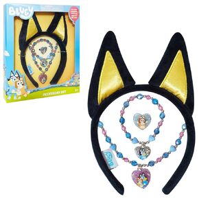 LUV HER Licensed BLUEY Headbands for Girls - Kids Jewelry - Dress Up Set All in one Giftable Box - Headband - Play Jewelry Set - 4pc (Toddler Headband, Necklace, Dress Up Bracelet, Ring) 4+