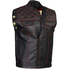 Milwaukee Leather LKM3782 Men's Classic Black Premium Leather Motorcycle Vest with USA Flag Liner - 2X-Large