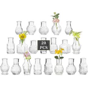 Glasseam Small Bud Vases for Centerpieces: 20PCS Mini Clear Glass Vase Set for Flowers Decor Wedding Party Baby Shower Dining Table Decorations Centerpiece