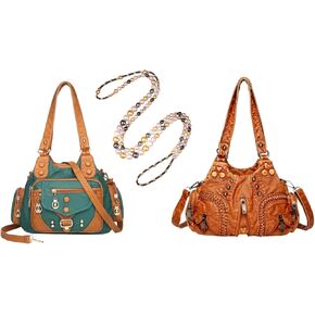 Vintage Style Shoulder Or Handbag With Rivet Decoration, This Is A Set Of Three Items Includes Two Bags And A Long Pearl Necklace.