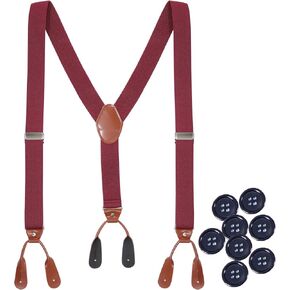 Kajeer Button End Suspenders for Men, Y-Back Adjustable Elastic Heavy Duty Suspender 1.3 Inches Wide with 8 Buttons