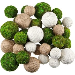 Yunsailing 36 Pcs Moss Decorative Balls for Centerpiece Bowls and Handmade Twine Balls Vase Bowl Filler for Garden Wedding Home Table Decoration, 4 Sizes