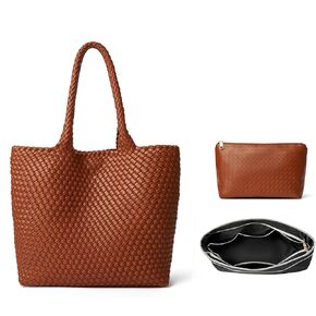 DAILANDO Fashion Woven Tote Bag For Women Soft Hobo Weave Shoulder Purse With Insert Organizer
