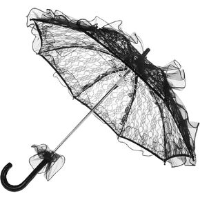 SAFIGLE Black Lace Parasol, Elegant Gothic Style Lace Umbrella for Bridal Photo Props, Vintage Decorative Umbrella for Halloween Dance Performance, 60cm Canopy and 56cm Handle