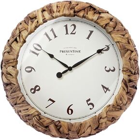 Presentime & Co Farmhouse Series, Rustic Woven Clock, 10.5 inch, Natural Woven Water Hyacinth/Sea Grass. Wall Sculpture, Wall Art and Timepiece for Home Decoration/Decoration/Farmhouse Décor.