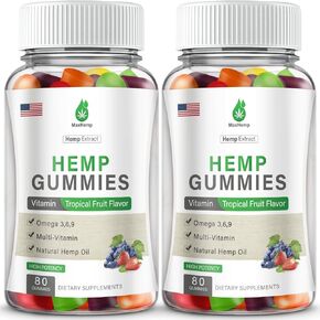 Hemp Gummies for Pain, Sleep, Anxiety - 2 Packs Hemp Gummy 100% Natural Organic Extra Strength High Potency with Pure Hemp Oil Extract Vegan Bear Candy