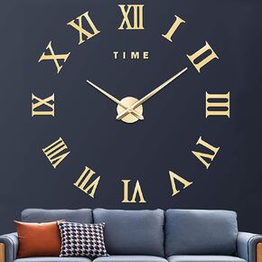 VREAONE Large 3D DIY Wall Clock, Giant Roman Numerals Clock Frameless Mirror Big Wall Clock Home Decoration for Home Living Room Bedroom Wall Decorations(Black)