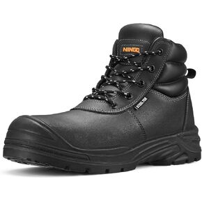 Ningo Steel Toe Work Boots للرجال ، أحذية البناء المقاومة للانزلاق والبزل مع بطانة قابلة للتنفس ، حماية EH ، أحذية عمل مريحة للجلد من أجل الصناعة ، مستودع المشي الصناعي